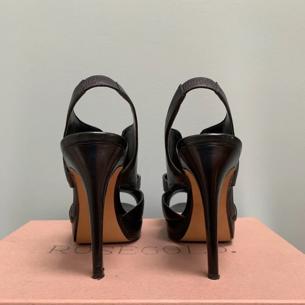 Rosegold black leather platforms